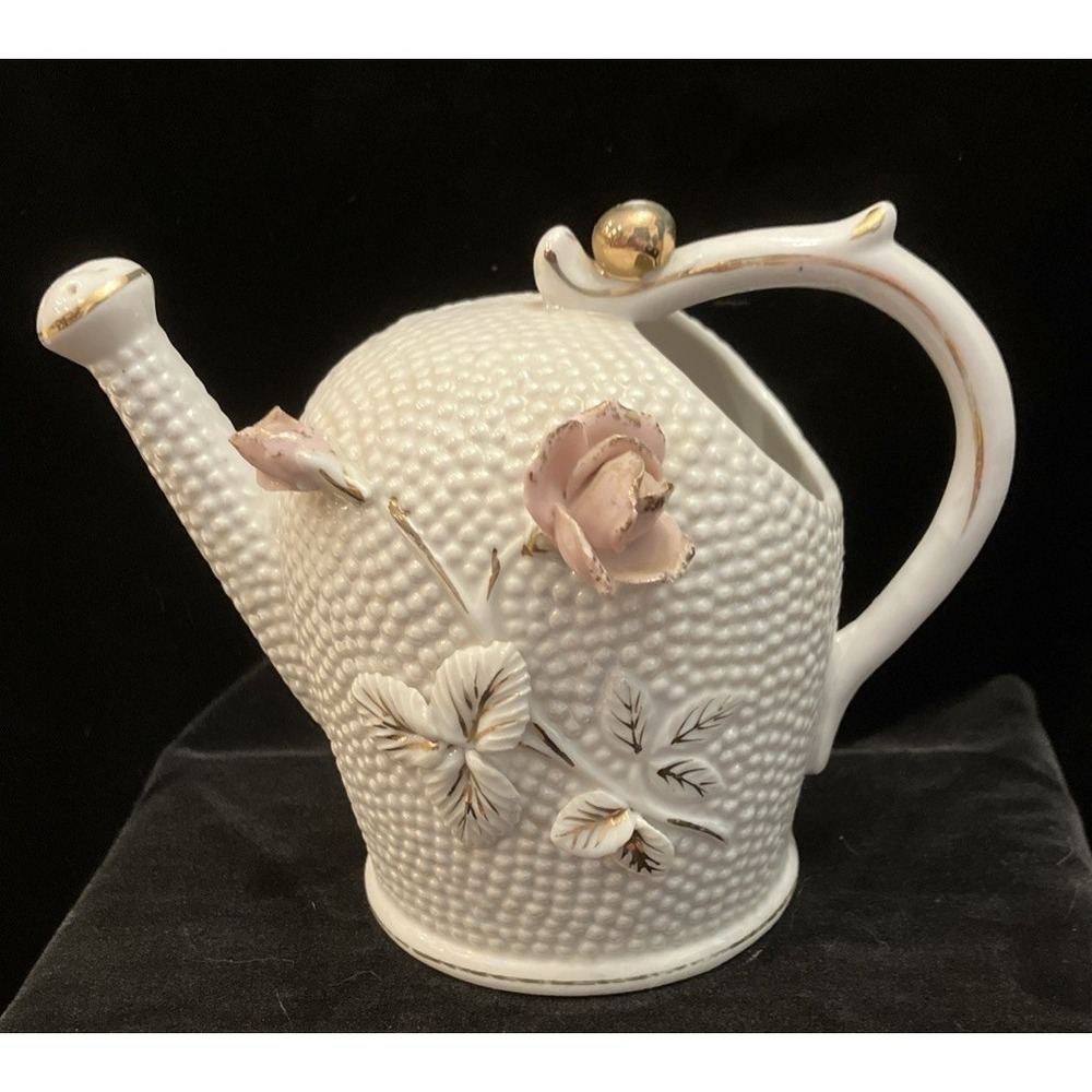 Thames Porcelain Hobnail Watering Vase Pink Rose Gold Trim MCM VTG Japan 52/280